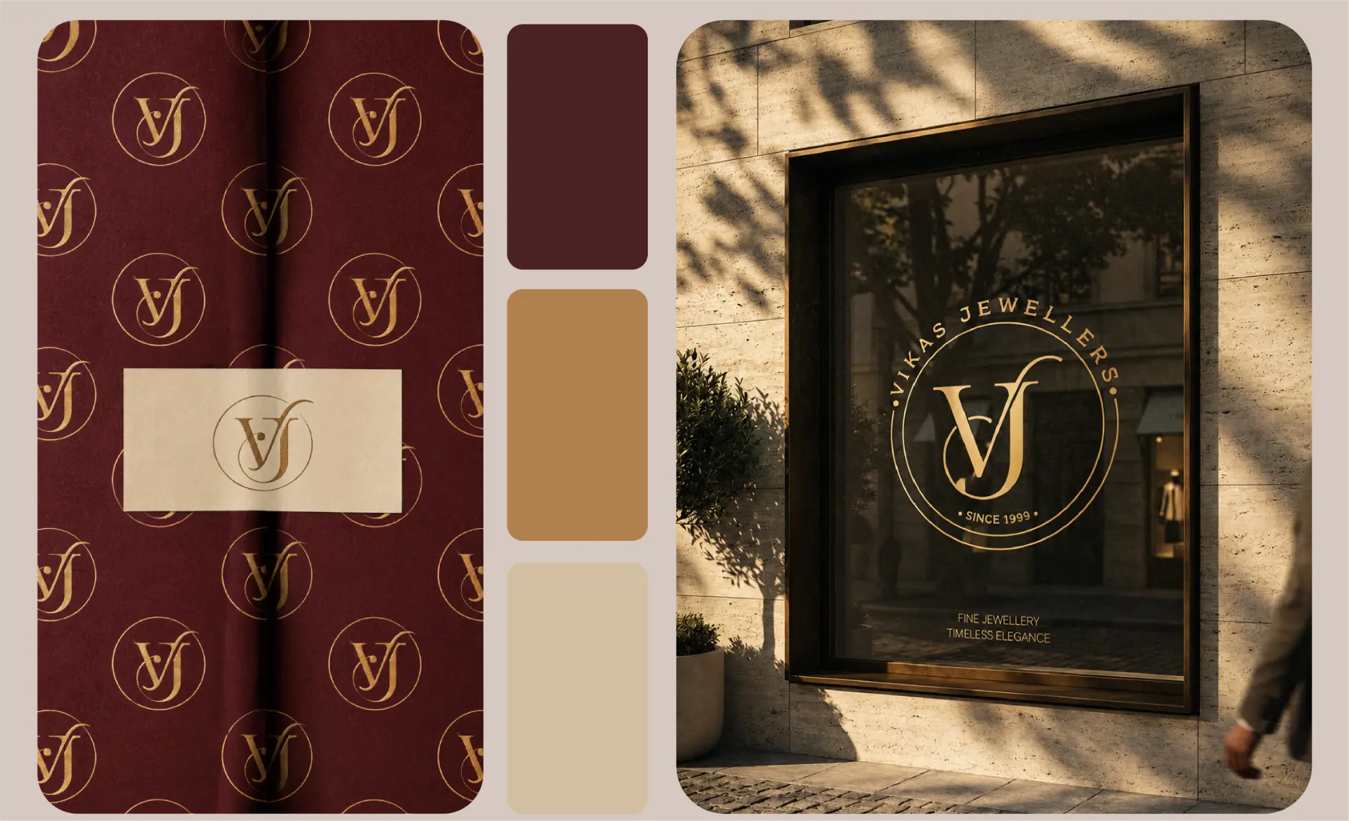 Vikas Jewellers pattern wrap, colour palette and storefront window