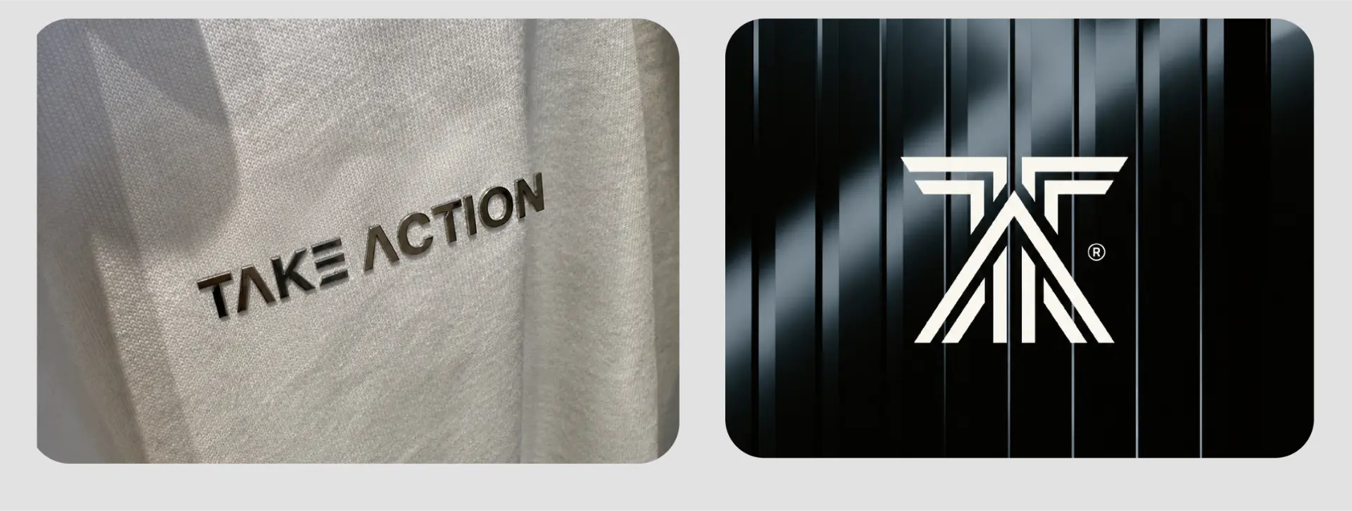 Take Action embossed apparel and monogram on ribbed black panel